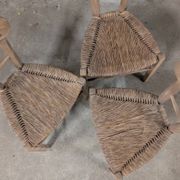 Set of 3 rustic wooden and woven straw chairs