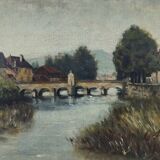 Landscape painting, old oil on cardboard framed signed GILLET.