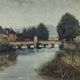 Landscape painting, old oil on cardboard framed signed GILLET.
