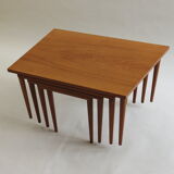 Scandinavian long teak coffee table set of 4 nest of tables 1960s