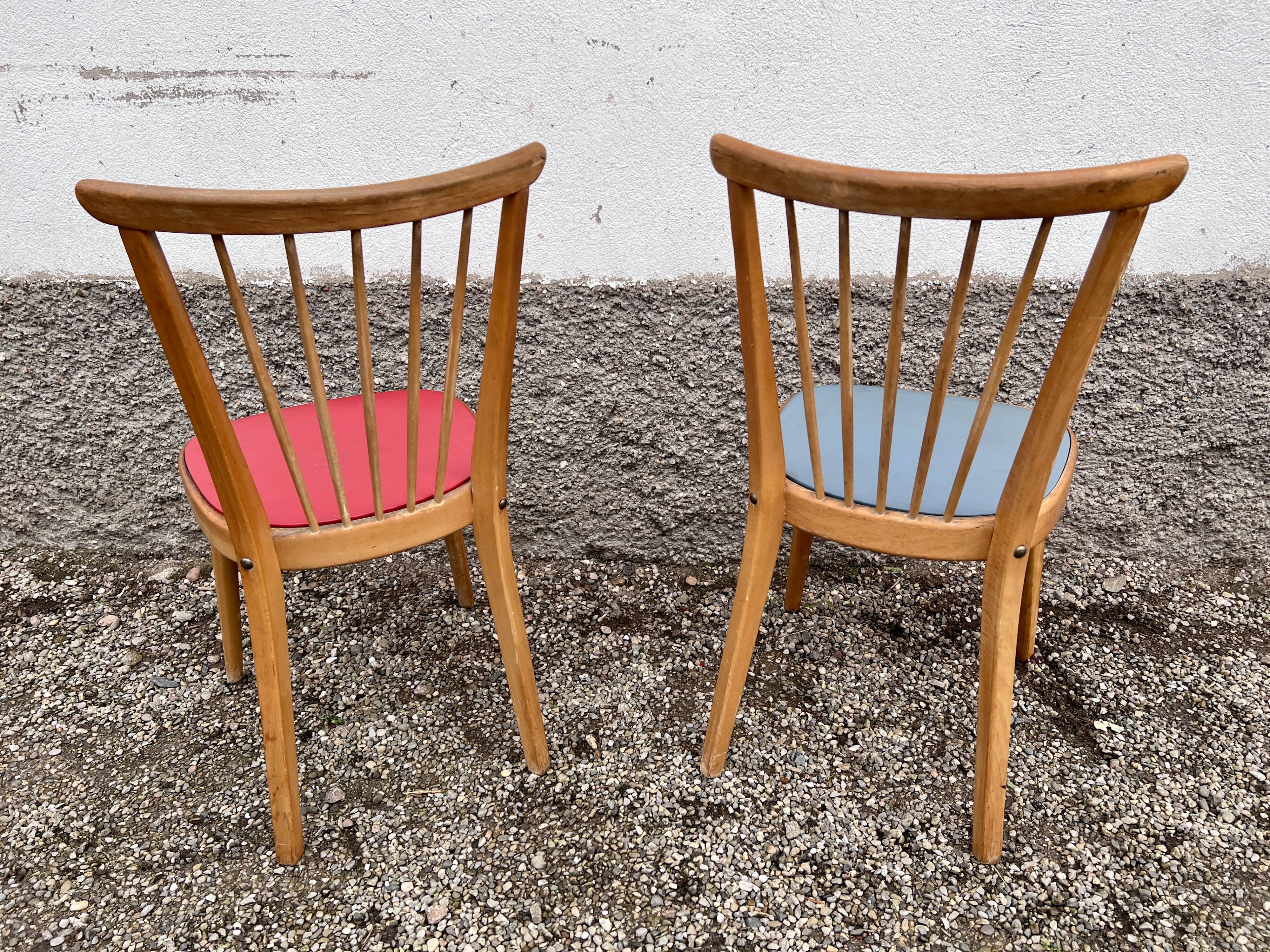 Pair of blue and red Scandinavian chairs