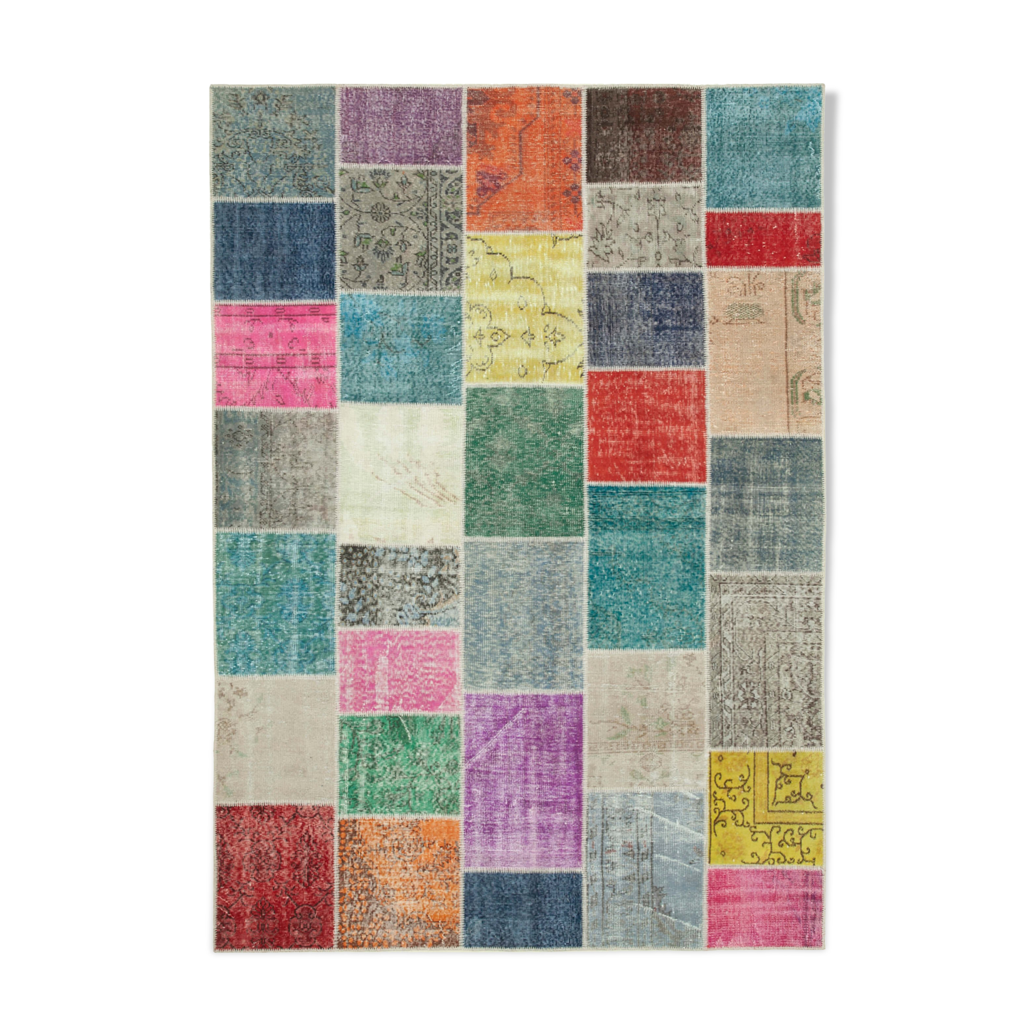 Handwoven anatolian 206 cm x 300 cm multicolor patchwork carpet