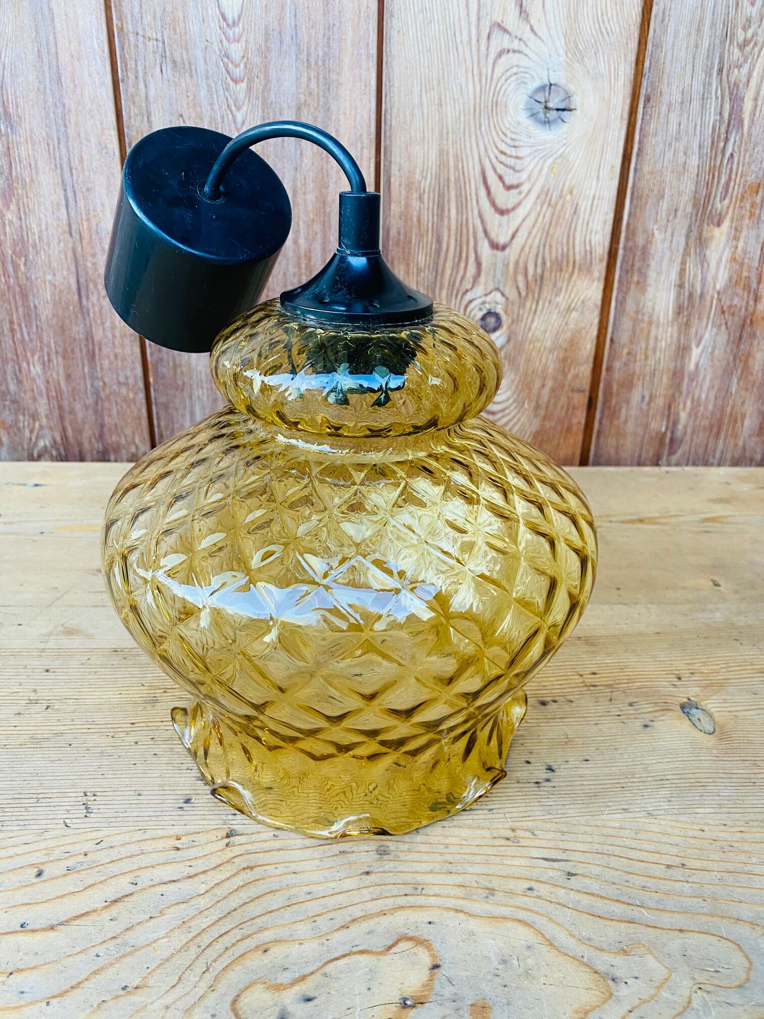Vintage striated amber glass pendant lamp
