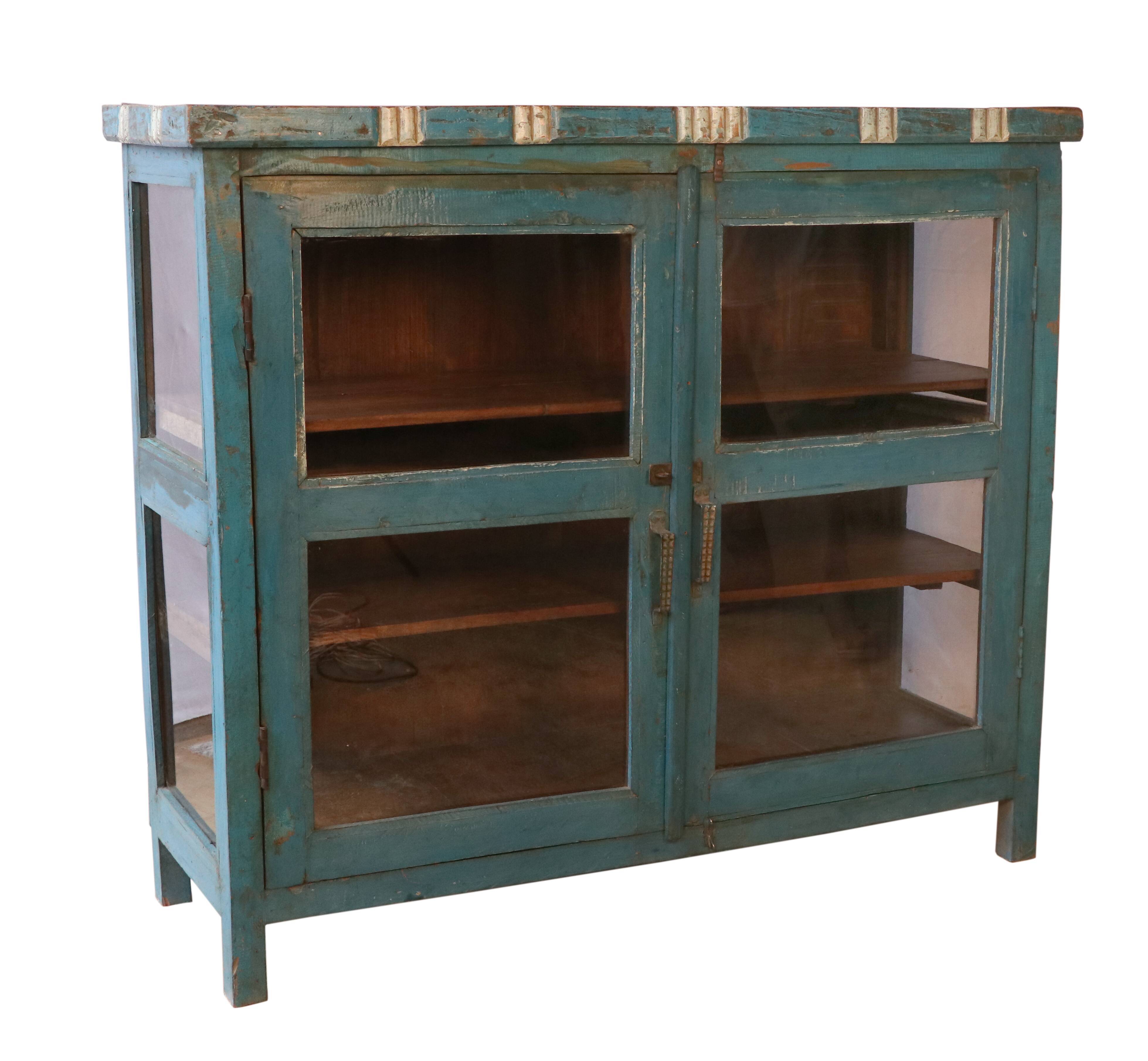 Old glazed sideboard in original blue patina Burmese teak