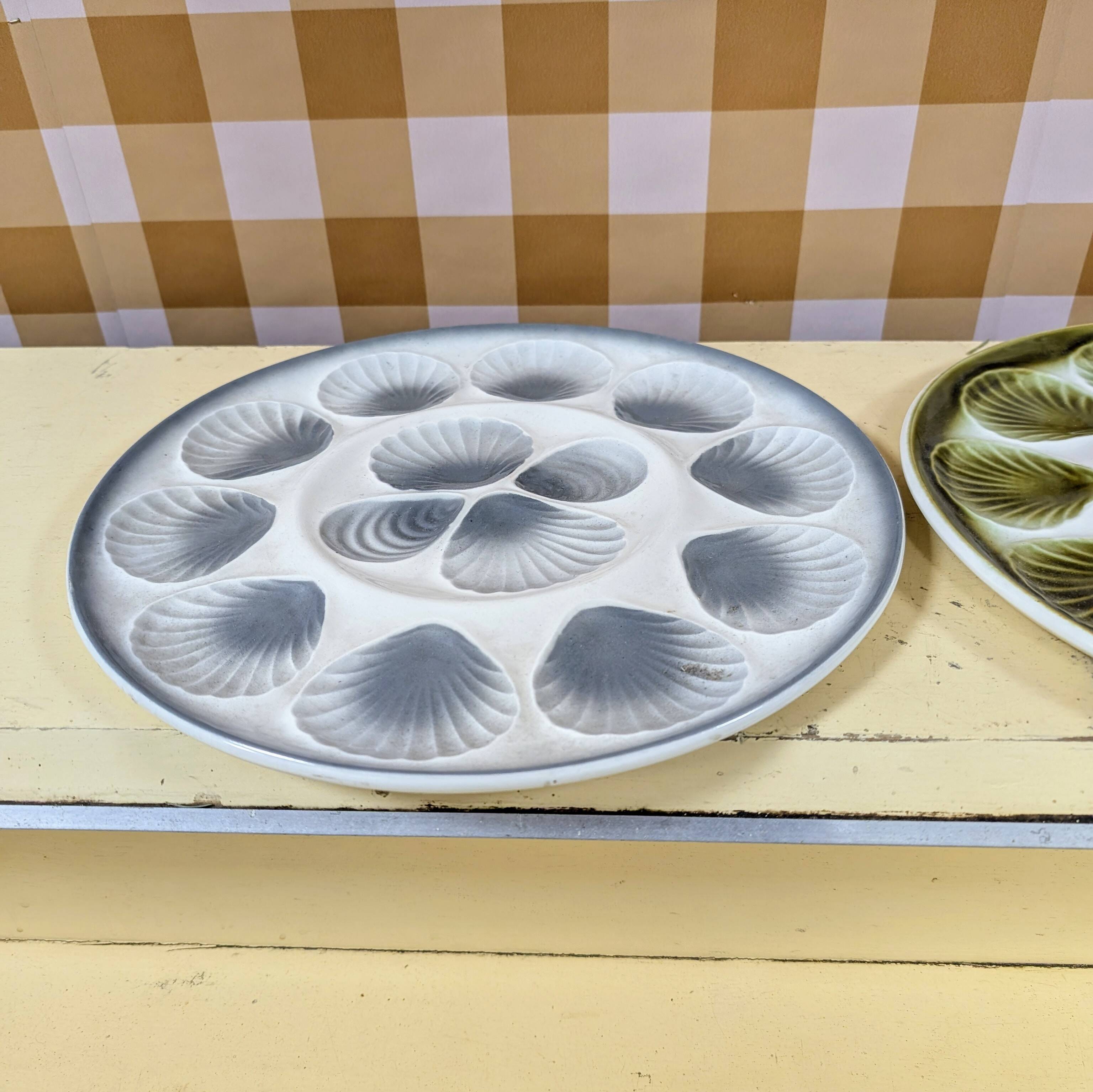 Barbotine style earthenware oyster dish