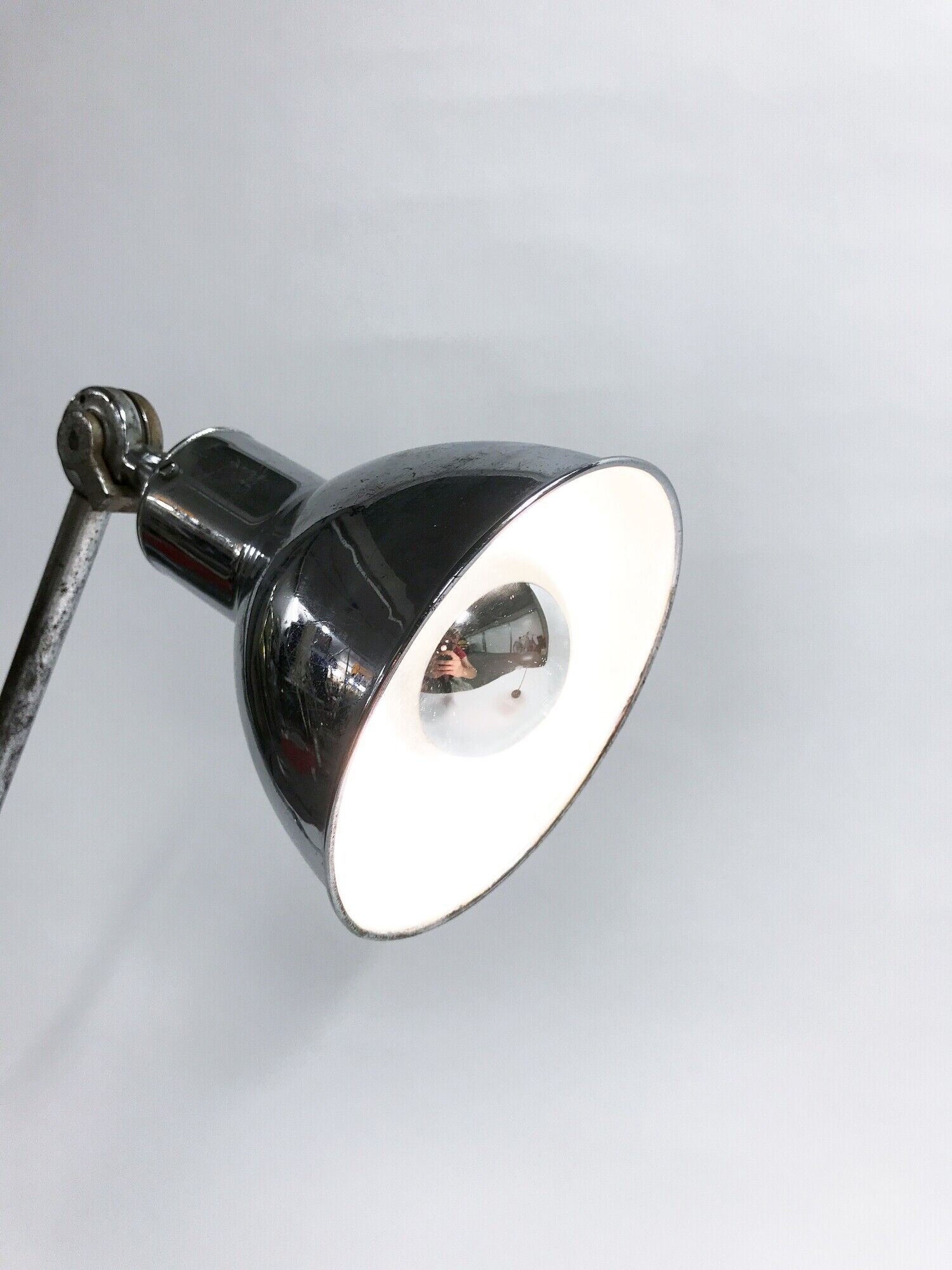Vintage industrial chrome work light by AGI, 1930s