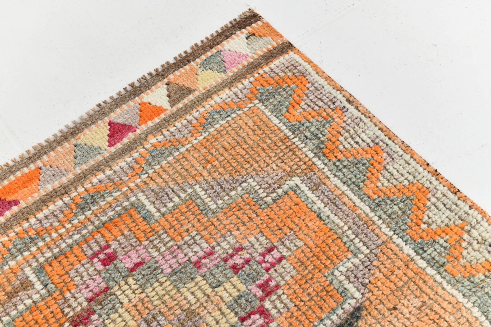 3x12 Vintage Red Orange Turkish Runner Rug, Handmade Wool Carpet, 86x352Cm