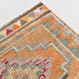 3x12 Vintage Red Orange Turkish Runner Rug, Handmade Wool Carpet, 86x352Cm