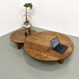 Duo of large modernist tripod coffee tables