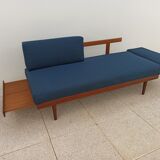 Vintage Norwegian Daybed sofa in teak and petrol blue fabric by Ingmar Relling for