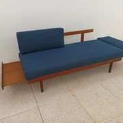 Vintage Norwegian Daybed sofa in teak and petrol blue fabric by Ingmar Relling for