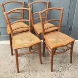 série 4 ancienne chaises bistrot bois assises cannées