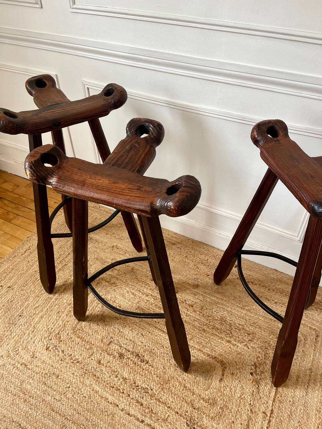 3 Spanish brutalist stools "Marbella" by Confonorm, from the 1970s.