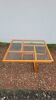 Modernist vintage square coffee table, in wood and old glass