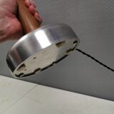 Table lamp with a teak ‘trunk’, silver-coloured metal base, acrylic shade