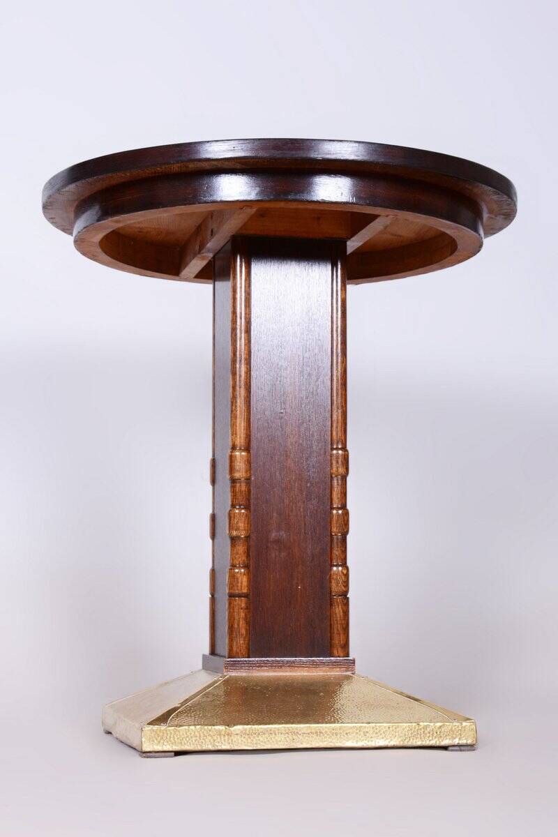 Small Art Deco Table in Oak and Brass, Czechia, 1920s