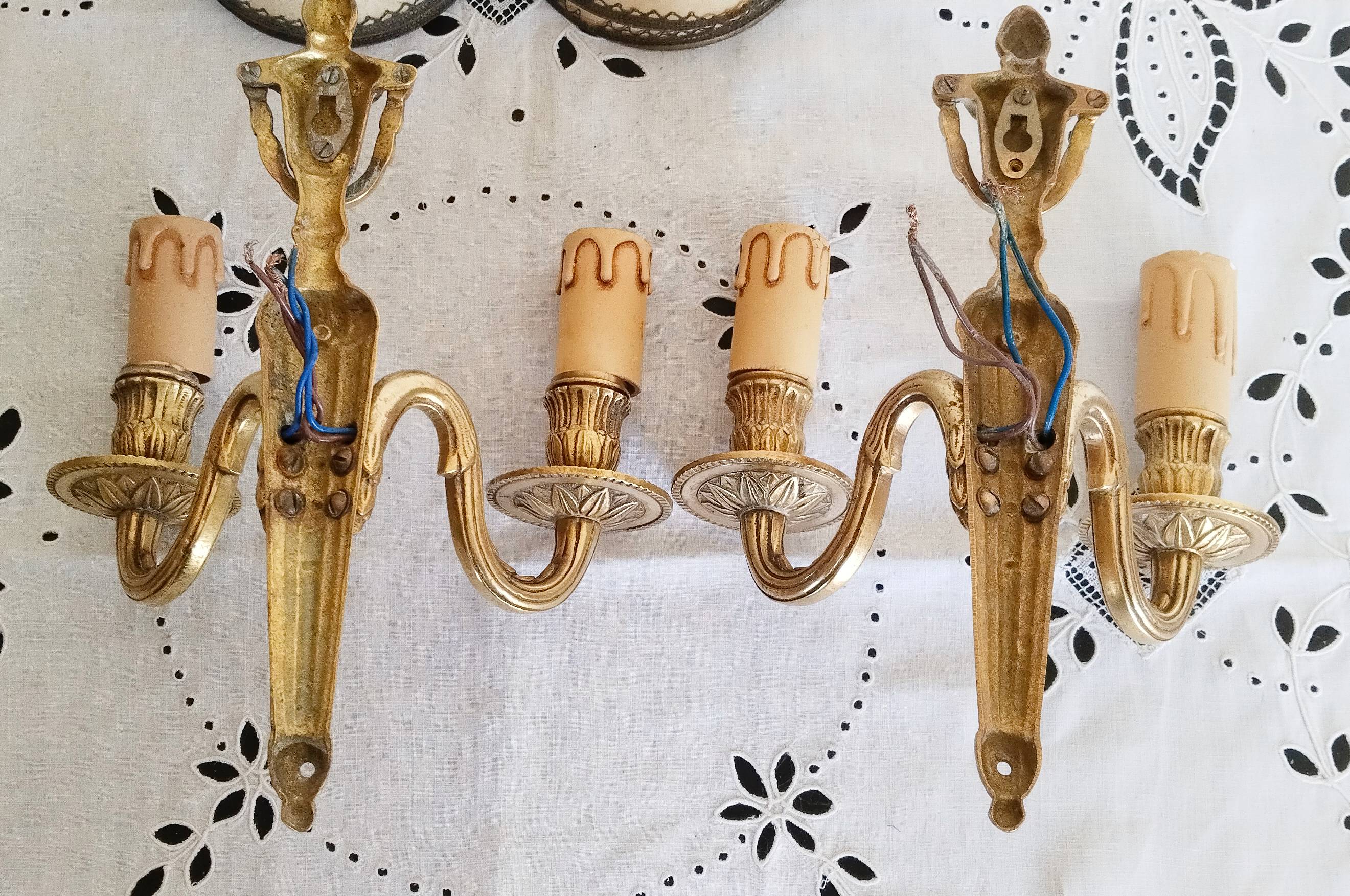 2-light wall lights in brass/bronze, Louis XVI style