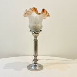 Empire chrome and opaline tulip pleated antique Art Deco bedside lamp