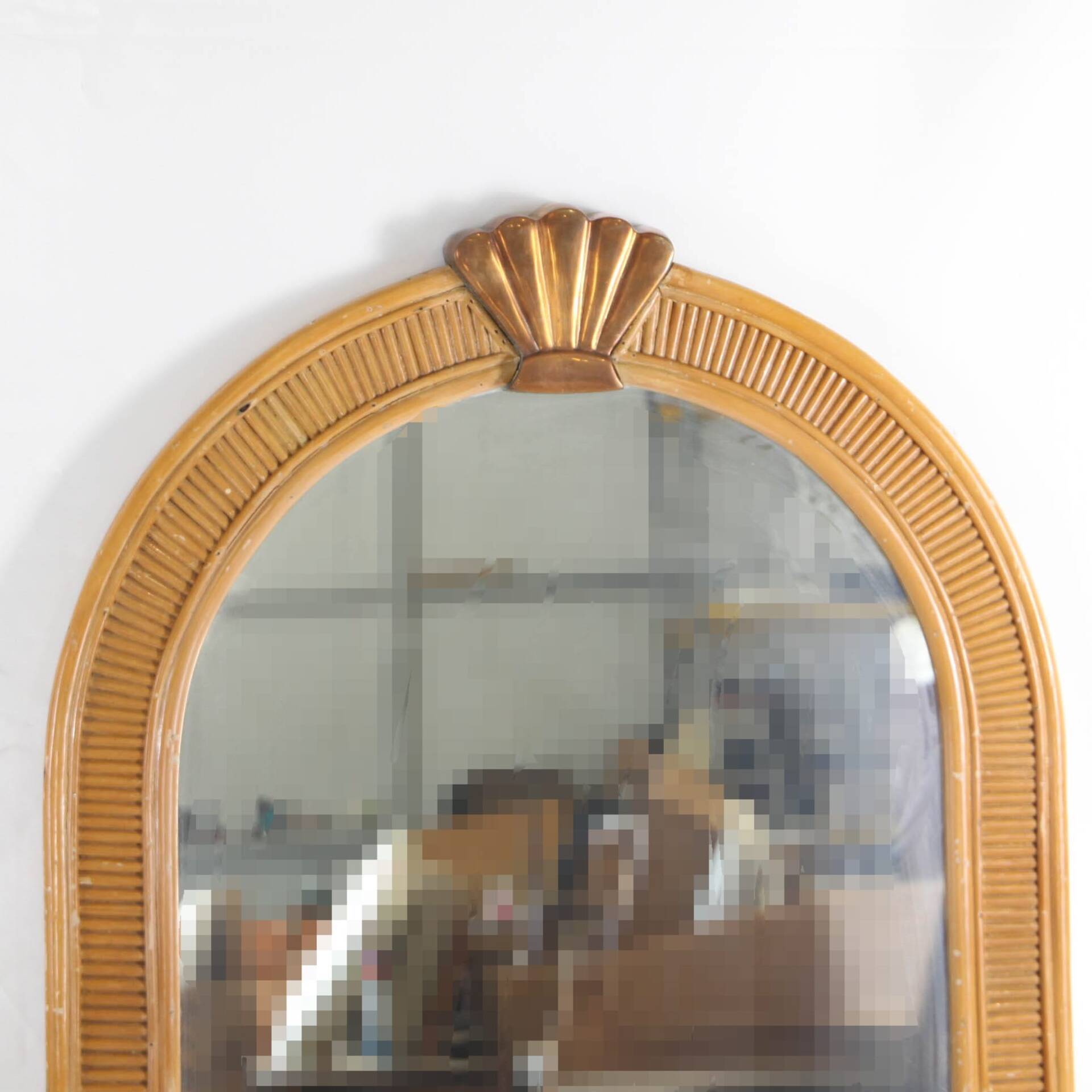 Pair of rattan and copper mirrors