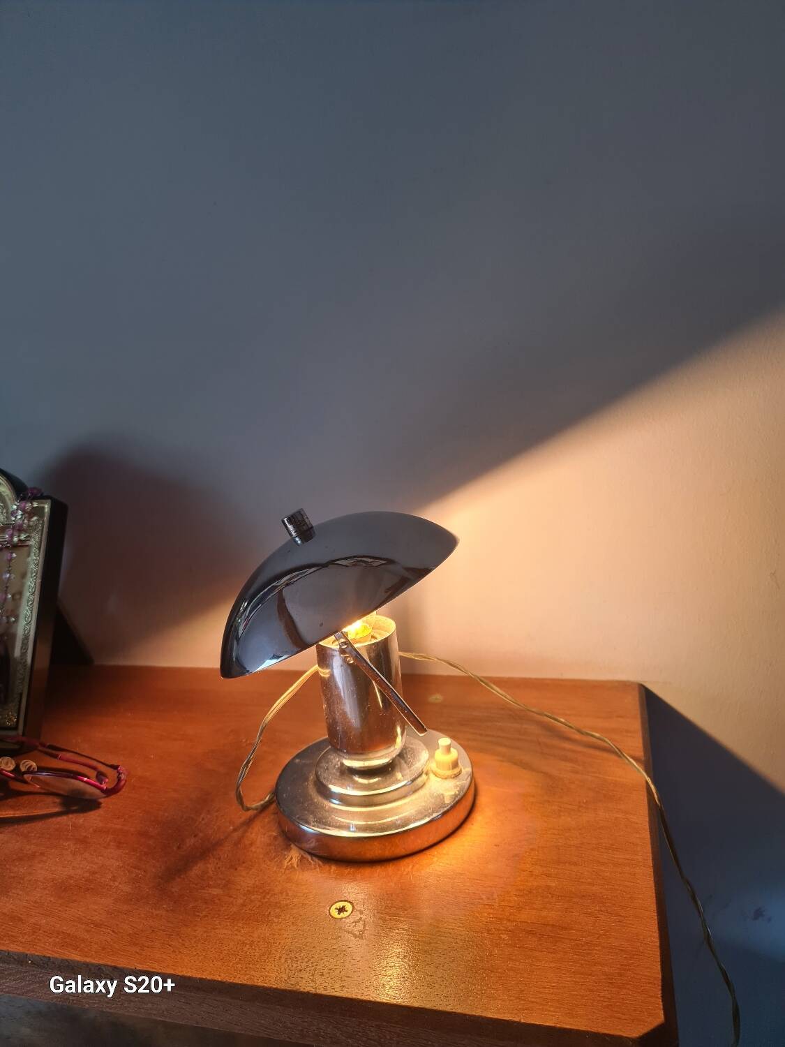 Bauhaus style chrome-plated metal mushroom bedside lamp