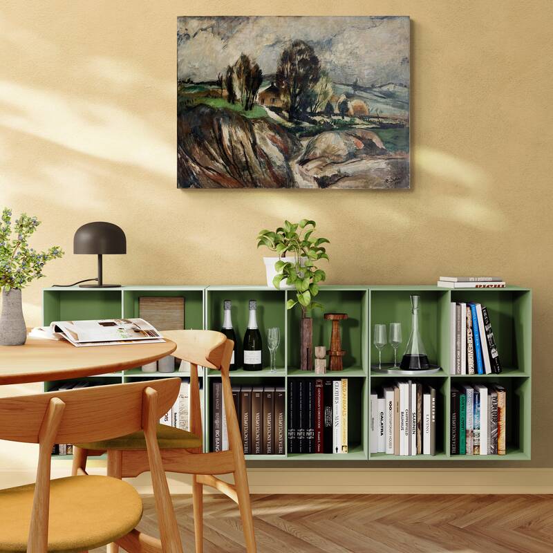 House and hills, signed E Didier 1938, oil on canvas, 65x92cm, unframed