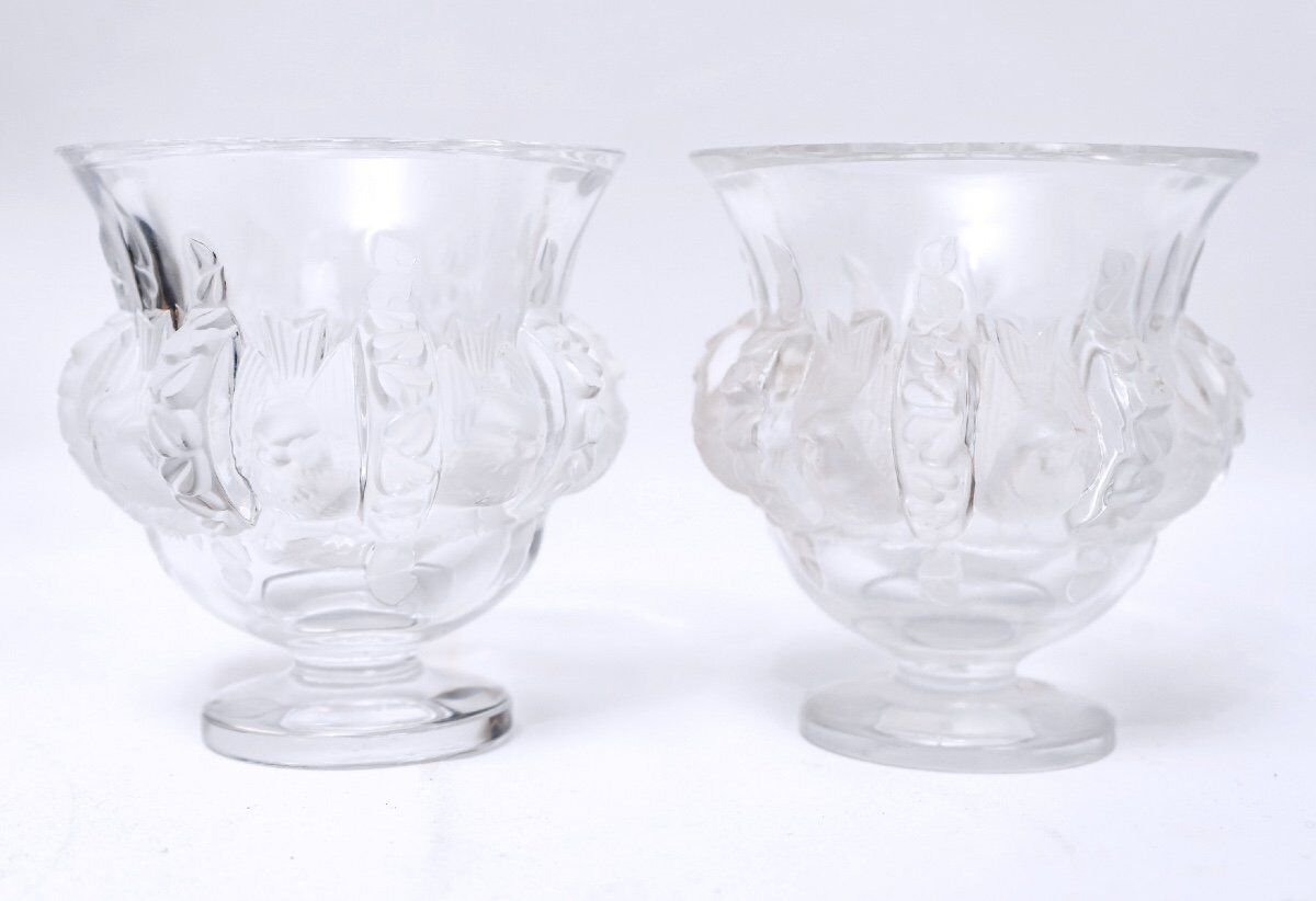 Pair of vases Lalique - Crystal Cast - Elisabeth - Period : XXth - Style : Art Deco