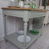 Louis XVI style desk and serving trolley, enhanced in verdigris.
