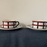 Pair of porcelain cups and cups Béarn HBCM Montereau