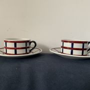 Pair of porcelain cups and cups Béarn HBCM Montereau