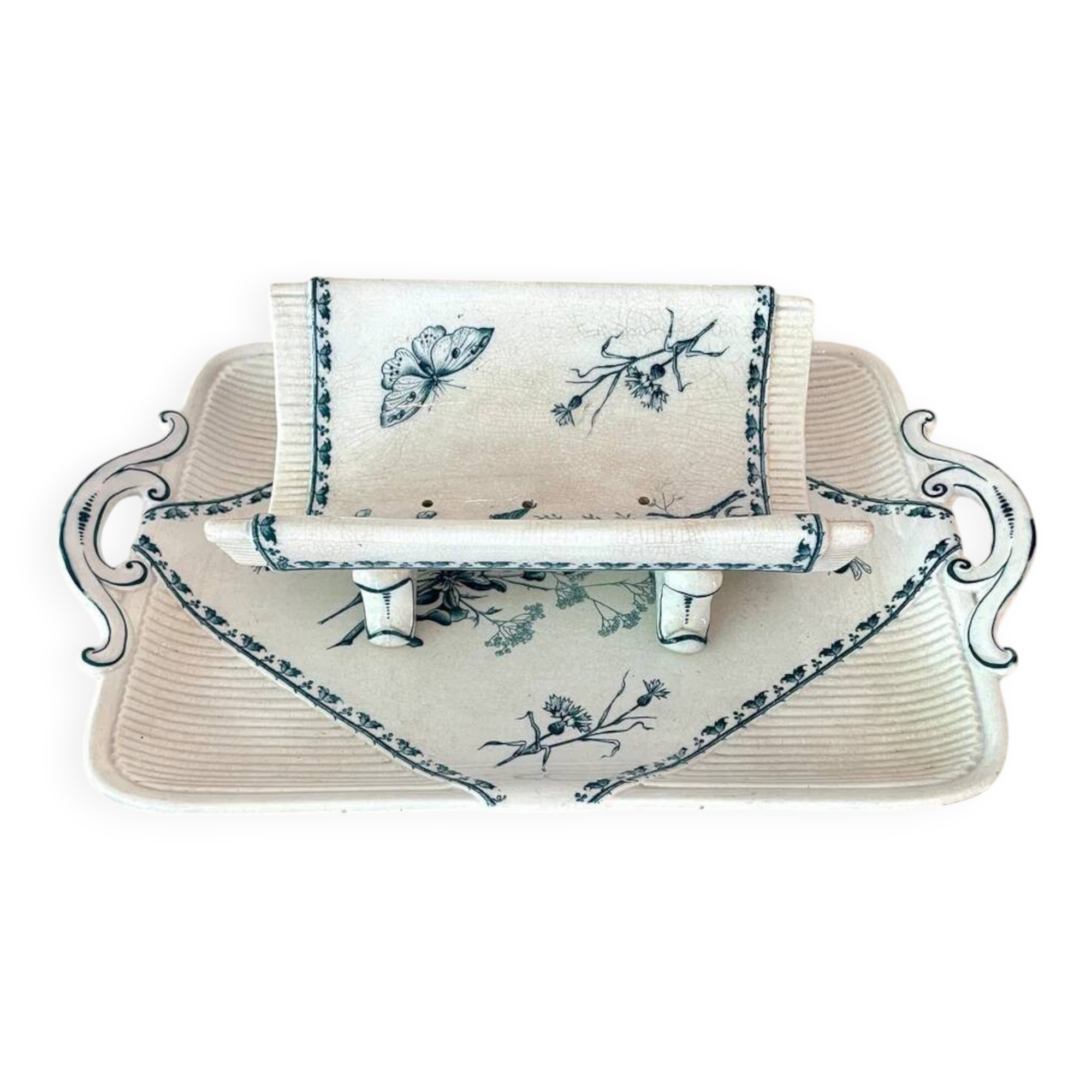 Plat à asperges en faïence de Sarreguemines modèle Carmen