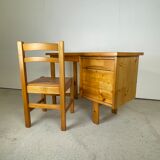 Bureau en pin 1970 et sa chaise