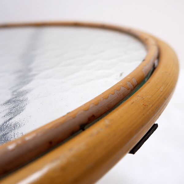 Table d'appoint milieu du siècle en bambou, métal et verre - Pays-Bas années 1960