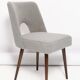Grey boucle shell chair, dark beech wood, Poland, 1960s.