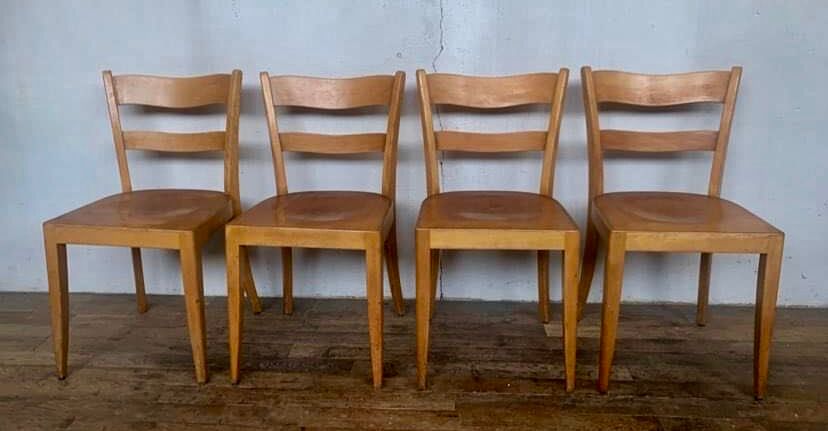 Set of 4 vintage bistro chairs in light wood