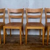 Set of 4 vintage bistro chairs in light wood