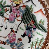 Antique Asian polychrome porcelain plate, hunting scene