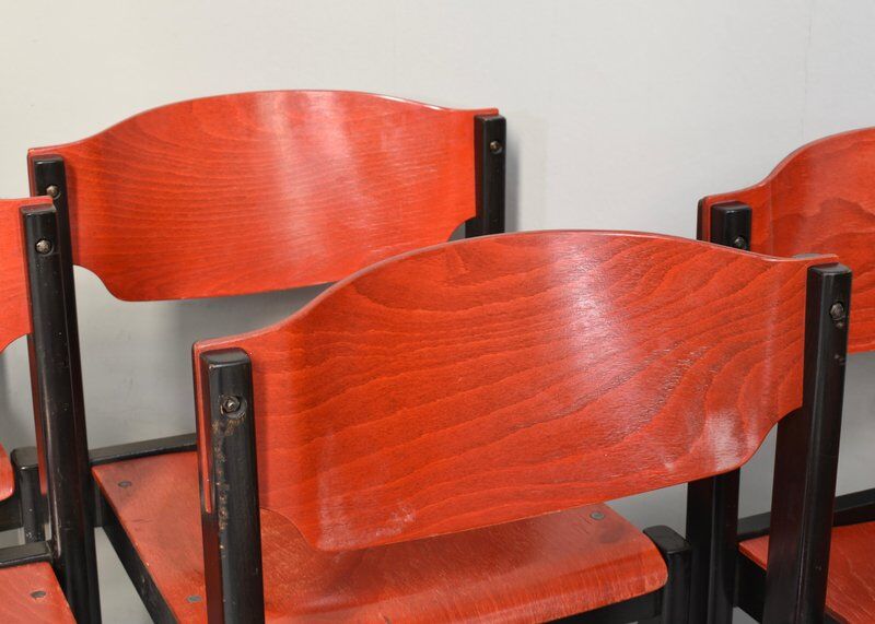Italian postmodern stacking chairs in Sottsass style, Italy, 1970s, set of 14