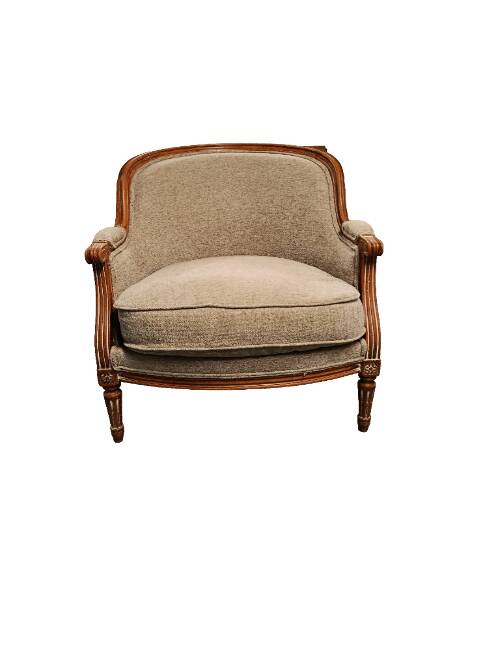 Louis XVI style bergère armchair – carved wood – beige fabric – pi
