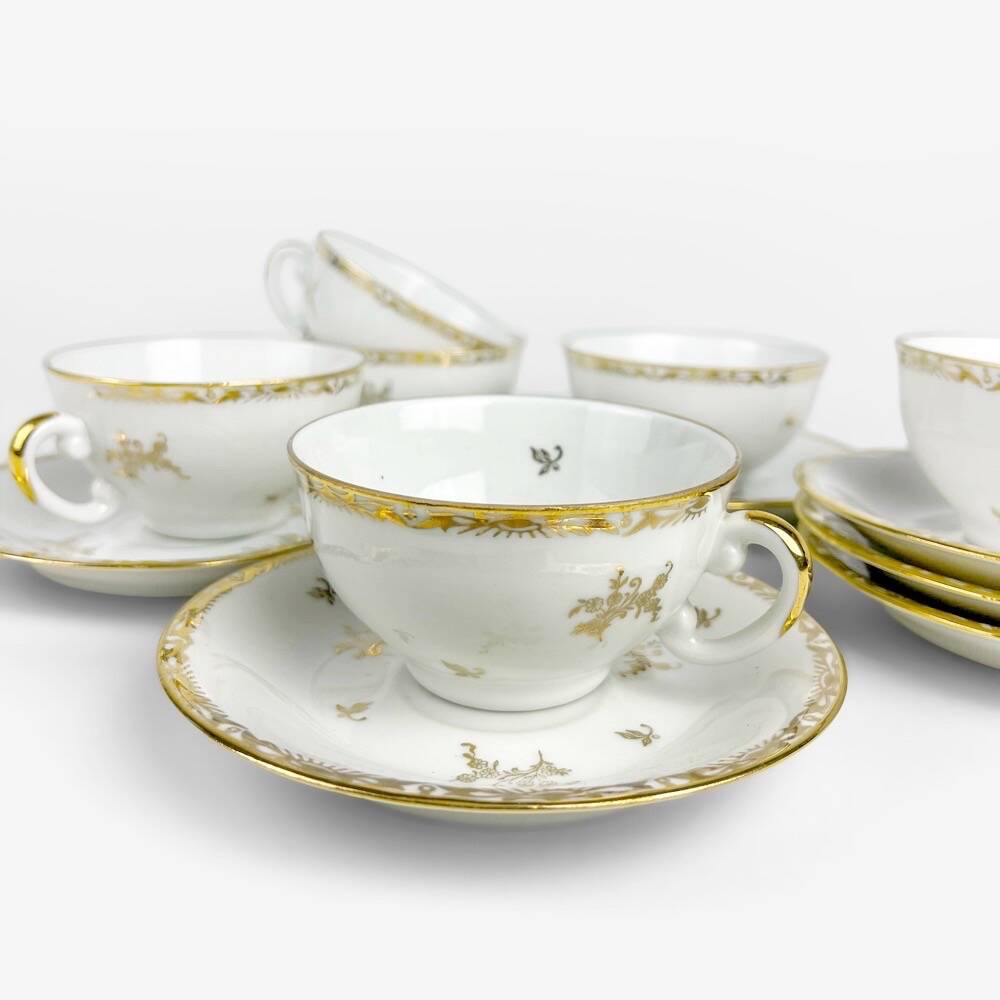 6 cups and saucers sfp foëcy émaux de limoges