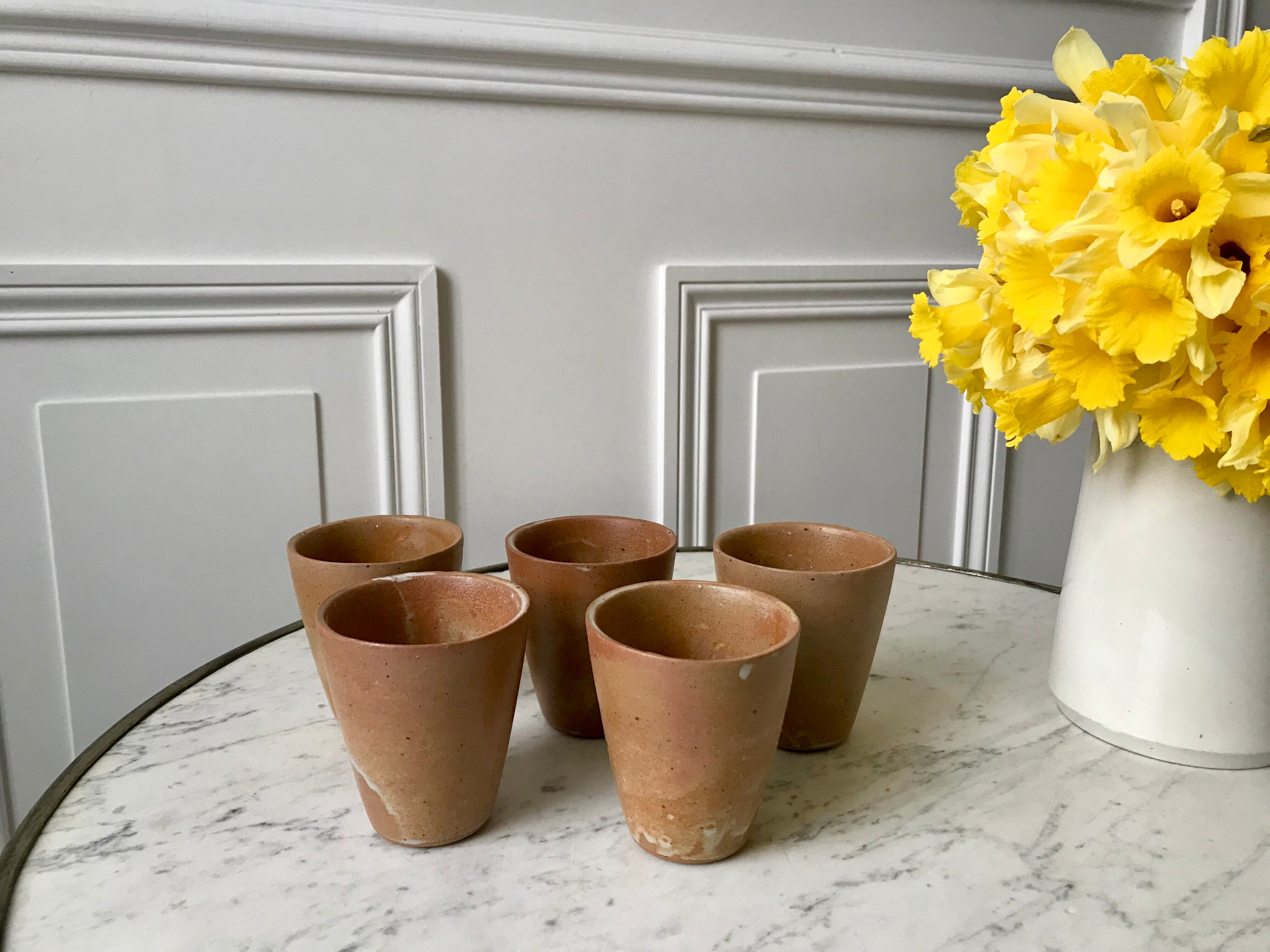 Set of 5 glasses / coffee cups in stoneware handmade 70s