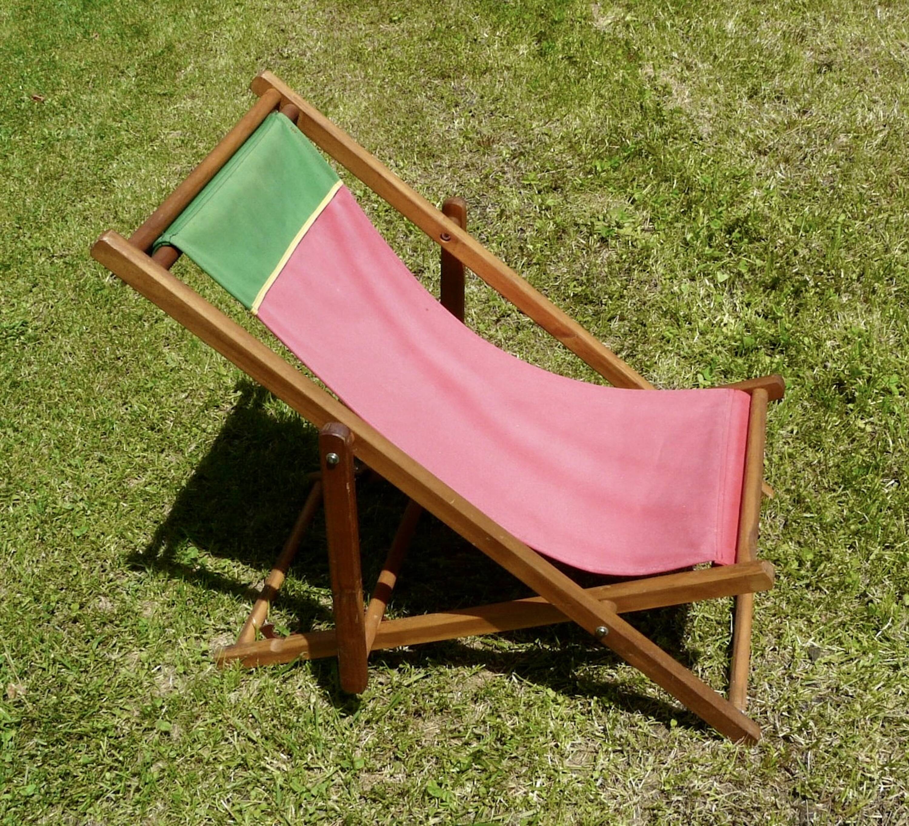 Chilean fabric deckchair for children Rostaing vintage 1980