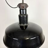 Industrial midcentury black enamel factory lamp, 1950s