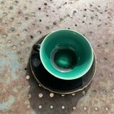 Coffee service composed of 5 cups and saucers in black earthenware and different colored interiors