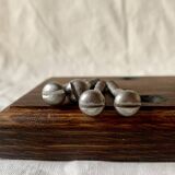 Vintage wall-mounted coat rack in solid wood - 3 cast aluminum hooks