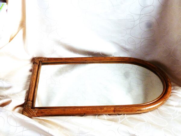 Miroir bambou ovale 55.5X34 cm - ancien miroir mural bambou.
