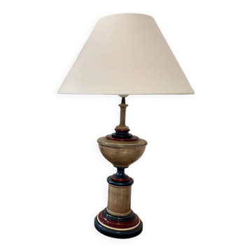 Large turned wooden lamp