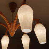 Vintage Pendant Lamp Scandinavian Temde, Wood and Opal Glass, 60s