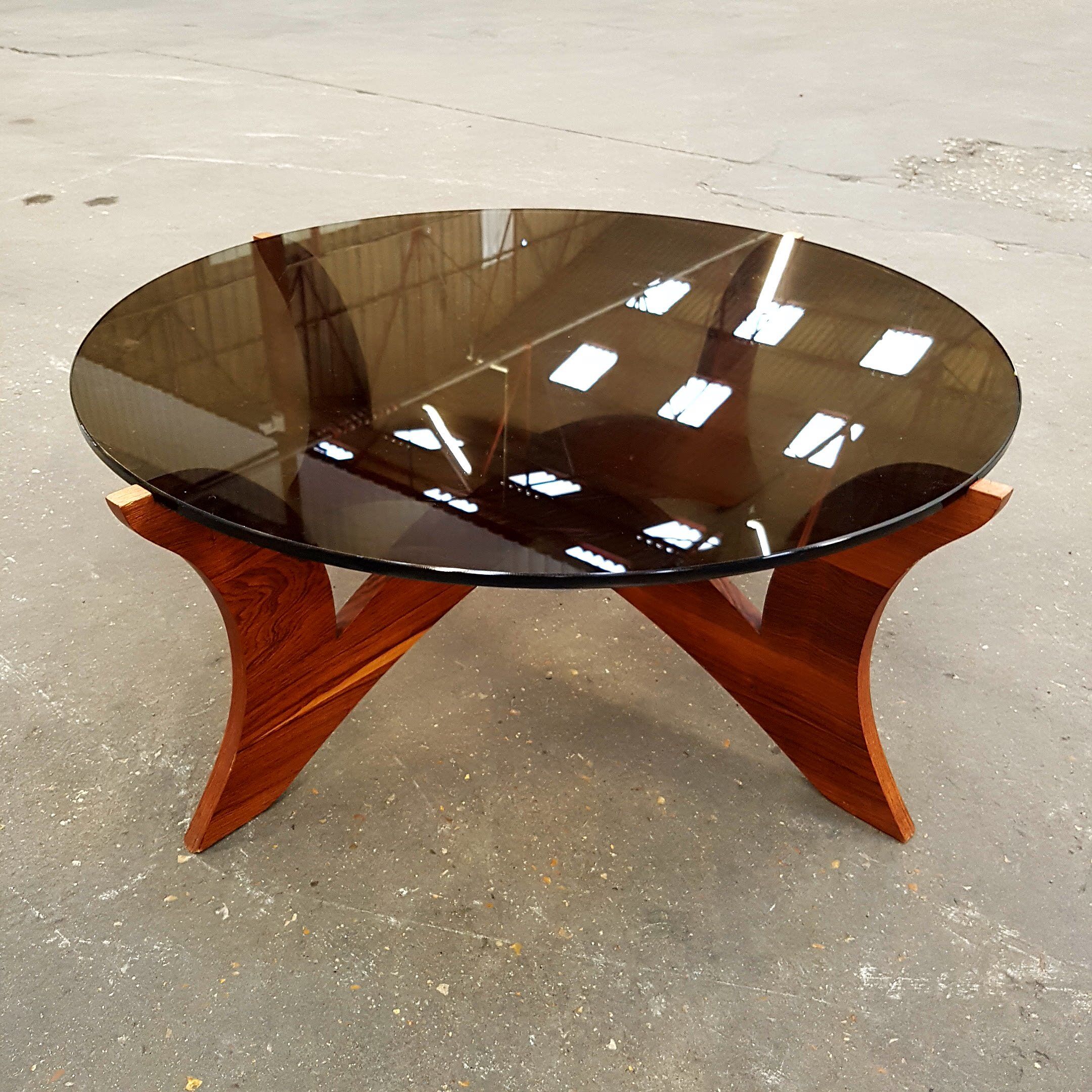 Table low Hugues Poignant base plating wood and smoked glass top