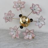 Set of 3 Charming Murano Vintage Ceiling Light Pink Flowers, 1970s