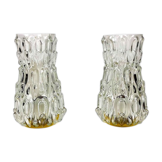 Pair of bedside lamps moulded glass and plastic from the sixties